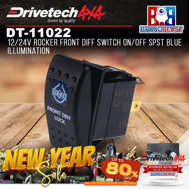 Drivetech4X4 DT-11022 12/24V Rocker Front Diff Switch On/Off SPST