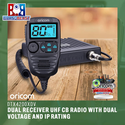 Oricom DTX4200XDV Dual Receiver UHF CB Radio with Dual Voltage and IP Rating