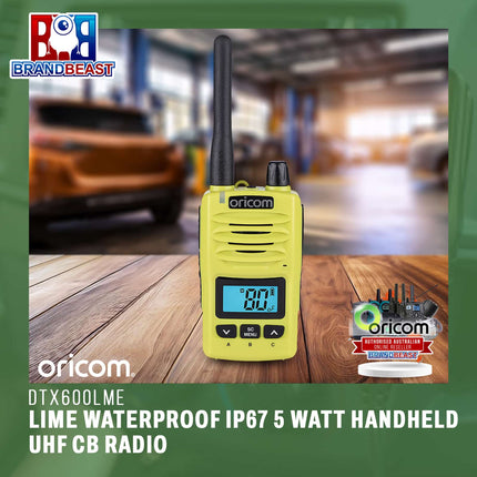 Oricom DTX600LME Lime Waterproof IP67 5 Watt Handheld UHF CB Radio