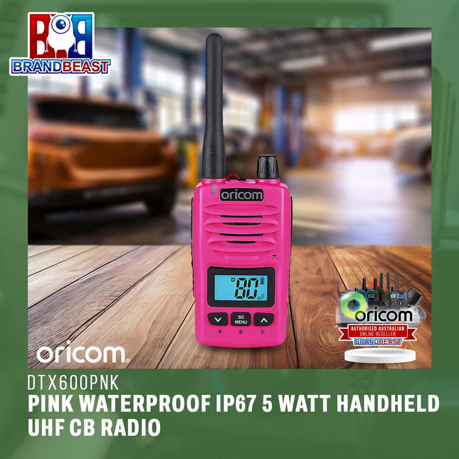 Oricom DTX600PNK Pink Waterproof IP67 5 Watt Handheld UHF CB Radio