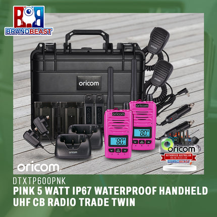 Oricom DTXTP600PNK Pink 5 Watt IP67 Waterproof Handheld UHF CB Radio Trade Twin