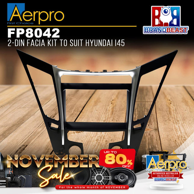 Aerpro FP8042 Double DIN Black/Silver Facia Kit Suit Hyundai i45 2009 - 2012