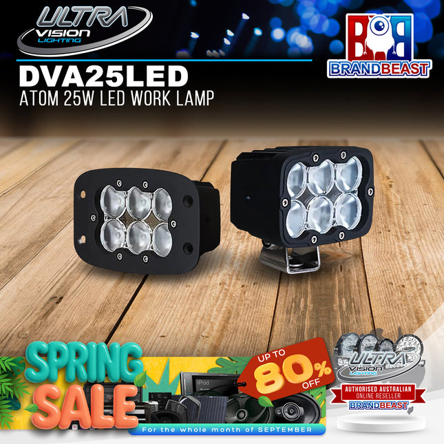 Ultra Vision Lighting DVA25LEDWF/UBC 5700K Wide Flood U-Bracket ATOM 25W LED Work Lamp - Chrome