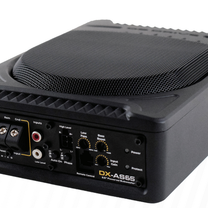 DB Drive DX-AS65 6.5" Powered Subwoofer - Compact 125W RMS Underseat Amplified Subwoofer with Class AB Amplifier, Remote Bass Control, Auto Turn-On, and Dual High/Low Level Inputs