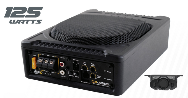 DB Drive DX-AS65 6.5" Powered Subwoofer - Compact 125W RMS Underseat Amplified Subwoofer with Class AB Amplifier, Remote Bass Control, Auto Turn-On, and Dual High/Low Level Inputs