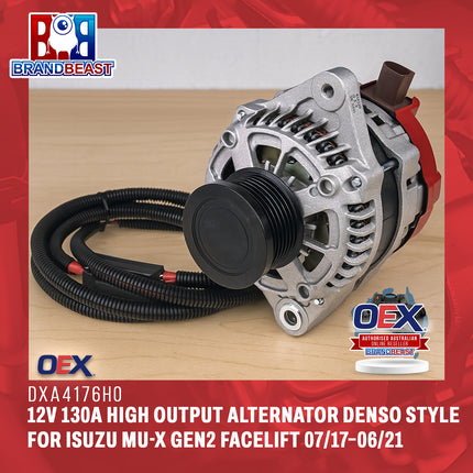 OEX DXA4176HO 12V 130A High Output Alternator Denso Style for Isuzu MU-X GEN2 Facelift 07/17–06/21