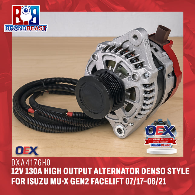 OEX DXA4176HO 12V 130A High Output Alternator Denso Style for Isuzu MU-X GEN2 Facelift 07/17–06/21