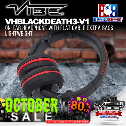 Vibe VHBLACKDEATH3-V1 On-Ear Headphone With Flat Cable Extra Bass Lightweight