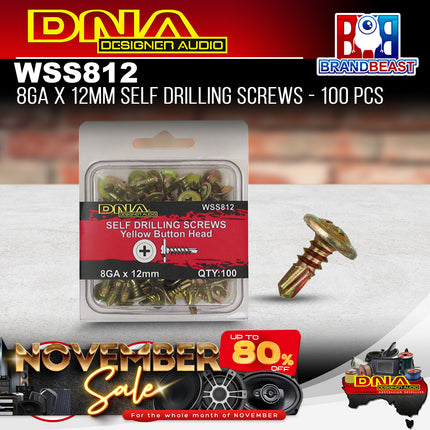 DNA WSS812 12mm 8 Gauge Self Drilling Screws - 100 Pieces