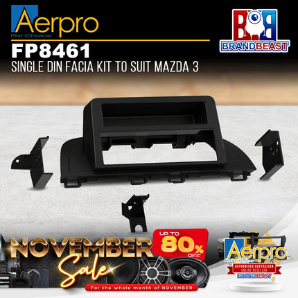Aerpro FP8461 Single DIN Black Facia Kit Suit Mazda 3 Axela 2013 - 2016