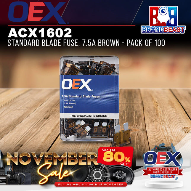 OEX ACX1602 Standard Blade Fuse, 7.5A Brown - Pack of 100
