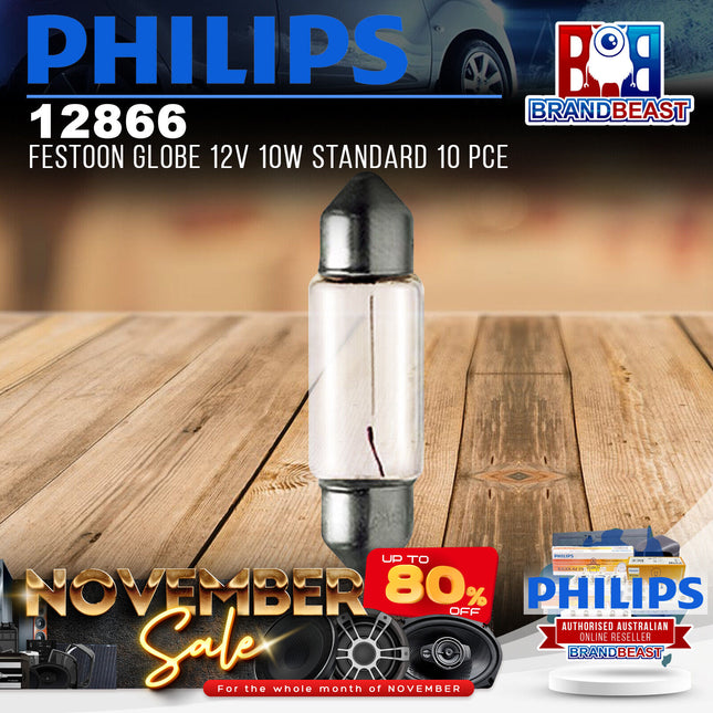 PHILIPS 12866 Festoon Globe 12V 10W Standard 10 Pce