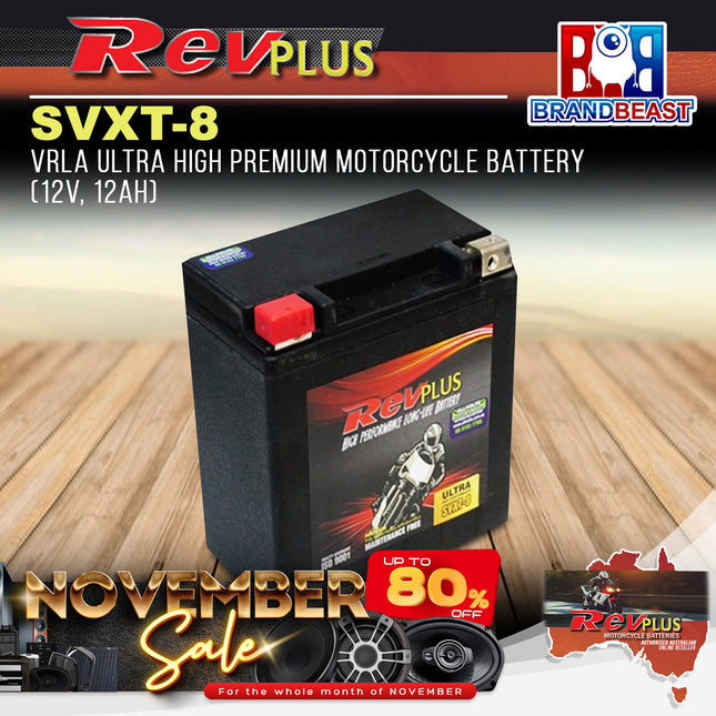 RevPLUS SVXT-8 VRLA Ultra High Premium Motorcycle Battery (12V, 12Ah)