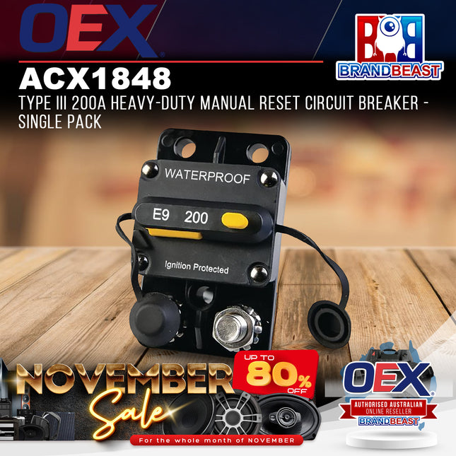 OEX ACX1848 Type III 200A Heavy-Duty Manual Reset Circuit Breaker - Single Pack