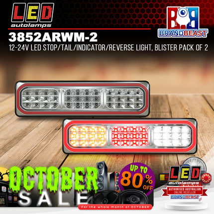LED Autolamps 3852ARWM-2 12-24V LED Stop/Tail/Indicator/Reverse Light, Blister Pack of 2