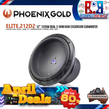 Phoenix Gold ELITE.212D2 12&quot; 3500w Dual 2-Ohm Voice Coil Elite Series Subwoofer