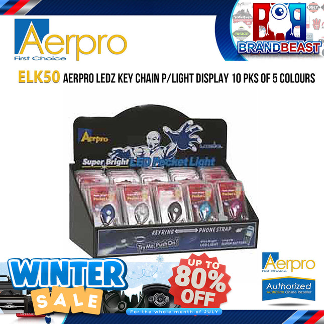 Aerpro ELK50 10 Pieces of 5 Colours LED Key Chain Pocket Light Display