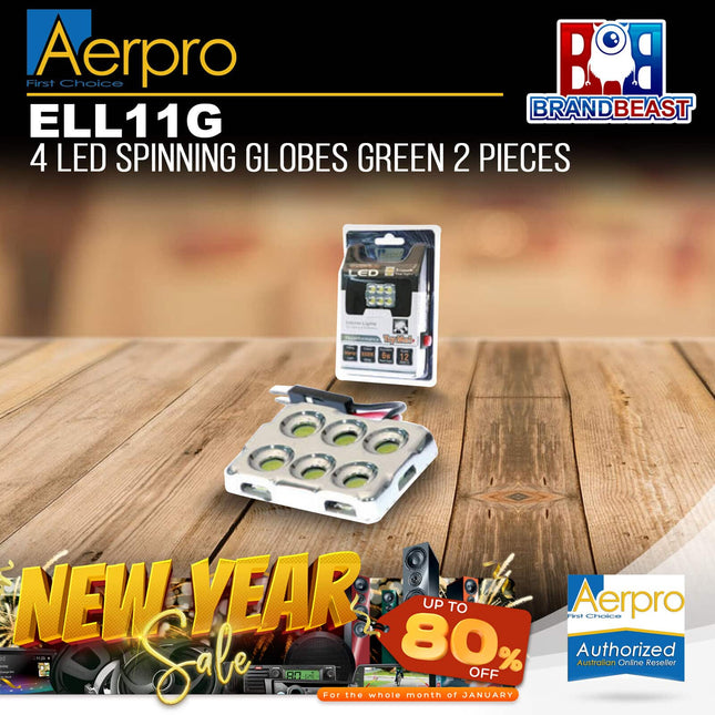 Aerpro ELL11G Green 4 LED Spinning Globes Pack of 2