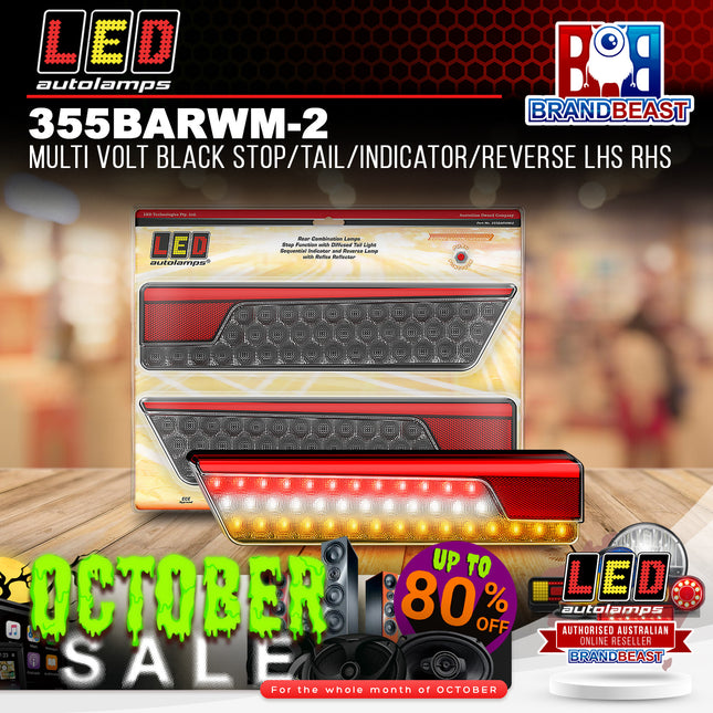 LED Autolamps 355BARWM-2 Multi Volt Black Stop/Tail/Indicator/Reverse LHS RHS