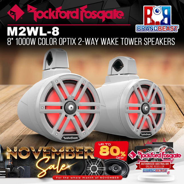 Rockford Fosgate M2WL-8 M2 8" 1000W Color Optix 2-Way Wake Tower Speakers White