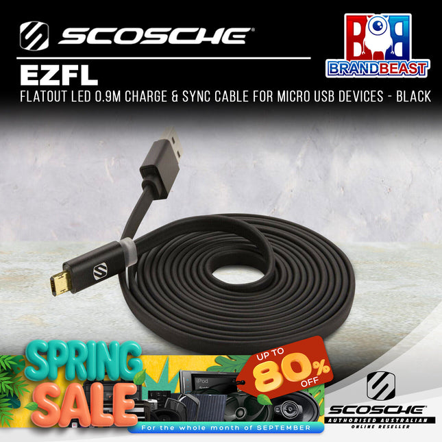 Scosche EZFL FlatOut LED 0.9m Charge & Sync Cable for Micro USB Devices - Black