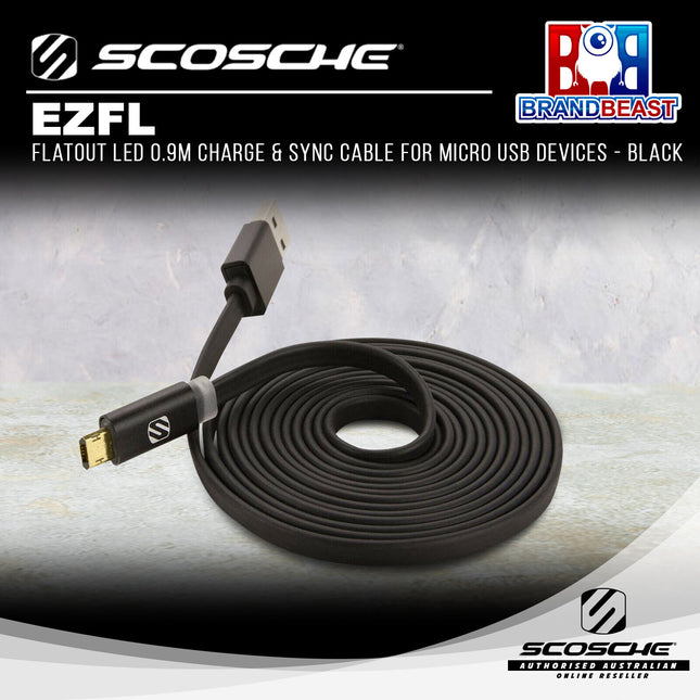 Scosche EZFL FlatOut LED 0.9m Charge & Sync Cable for Micro USB Devices - Black