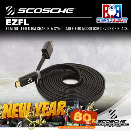 Scosche EZFL FlatOut LED 0.9m Charge &amp; Sync Cable for Micro USB Devices - Black