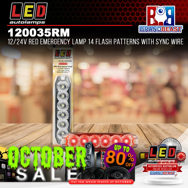 LED Autolamps 120035RM 12/24V Red Emergency Lamp 14 Flash Patterns Sync Wire