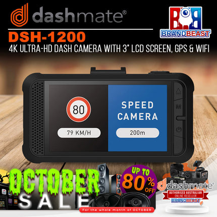 Dashmate DSH-1200 4K Ultra- HD Dash Camera with 3" LCD Screen, GPS & WiFi