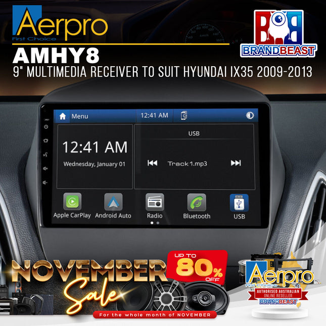 Aerpro AMHY8 9" Multimedia Receiver Suit Hyundai iX35 2009 - 2013