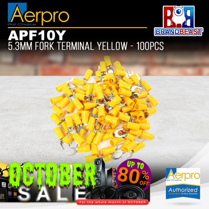 Aerpro APF10Y 5.3mm Yellow Fork Terminal - 100 Pcs.
