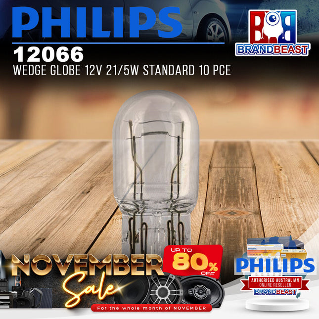 PHILIPS 12066 Wedge Globe 12V 21/5W Standard 10 Pce