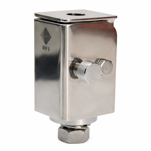 RFI FBBM-P Folding Bull Bar Bracket - Premium 304 Stainless Steel Antenna Mount with 4-Position Folding Mechanism, Bright Polished Finish, Spring-Loaded Pin, and Universal 16mm Bull Bar Compatibility