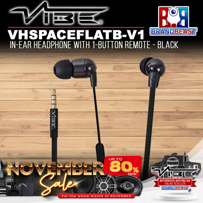 Vibe VHSPACEFLATB-V1 In-Ear Headphone With 1-Button Remote - Black