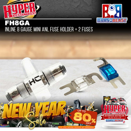 Hyper Connections FH8GA In-Line 8 Gauge Mini ANL Fuse Holder With 2 ANL Fuses