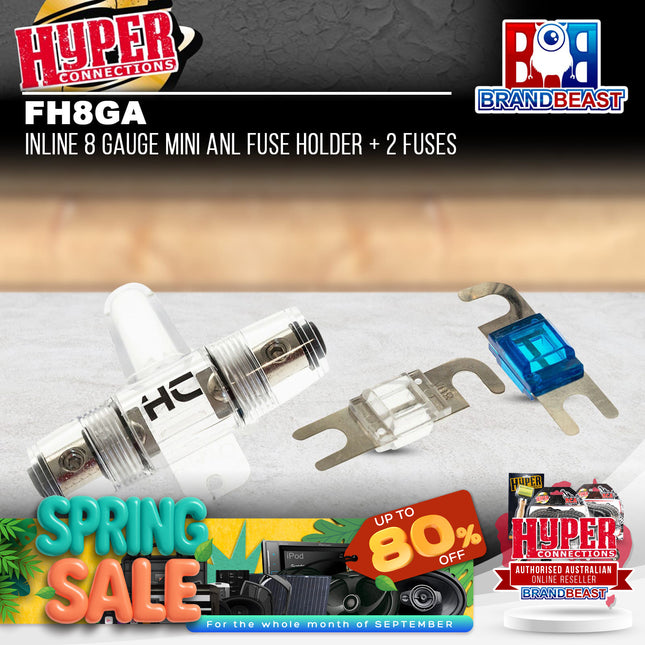 Hyper Connections FH8GA In-Line 8 Gauge Mini ANL Fuse Holder With 2 ANL Fuses