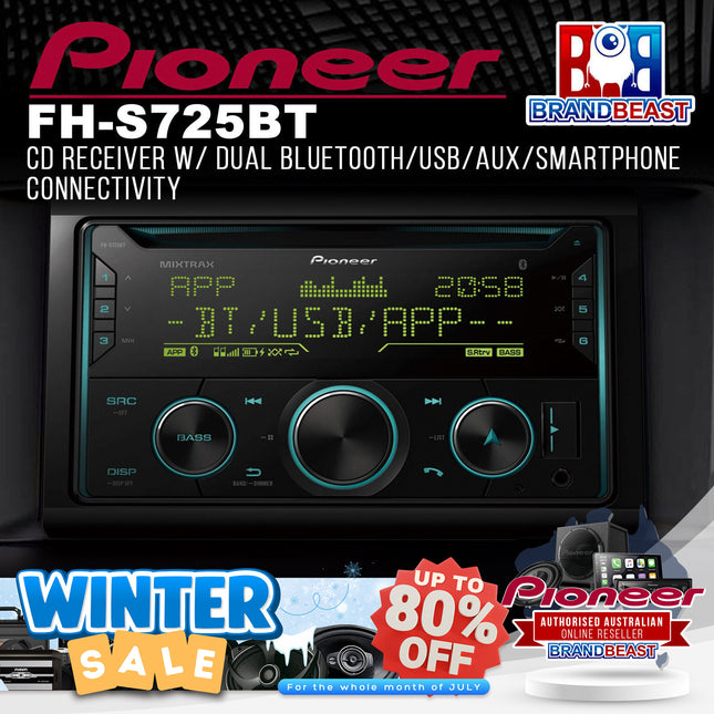 Pioneer FH-S725BT CD Receiver w/ Dual Bluetooth/USB/AUX/Smartphone Connectivity