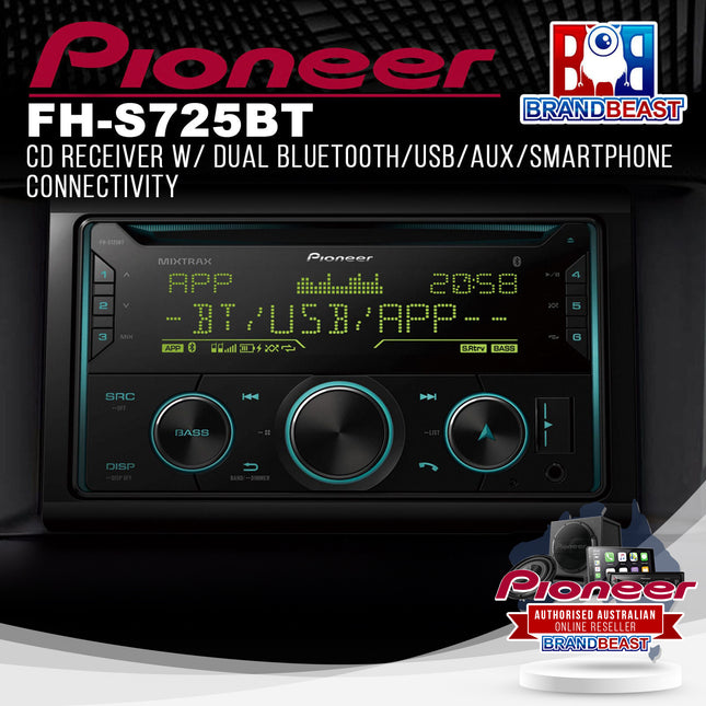 Pioneer FH-S725BT CD Receiver w/ Dual Bluetooth/USB/AUX/Smartphone Connectivity