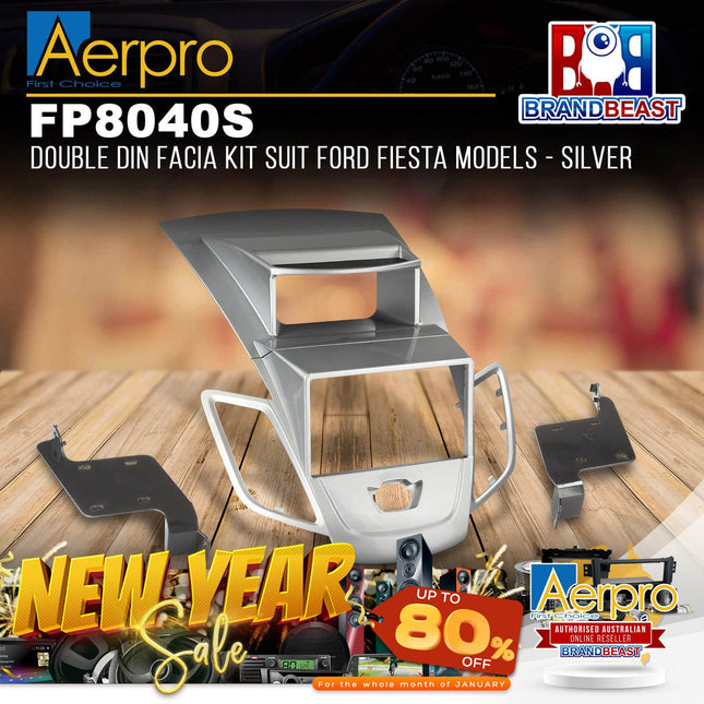 Aerpro FP8040S Double DIN Silver Facia Kit Suit Ford Fiesta 2008 - 2018