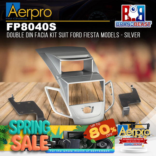 Aerpro FP8040S Double DIN Silver Facia Kit Suit Ford Fiesta 2008 - 2018