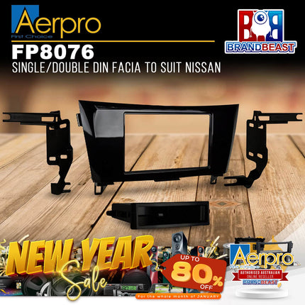 Aerpro FP8076 Single/Double DIN Gloss Black Facia Kit Suit Nissan Various Models