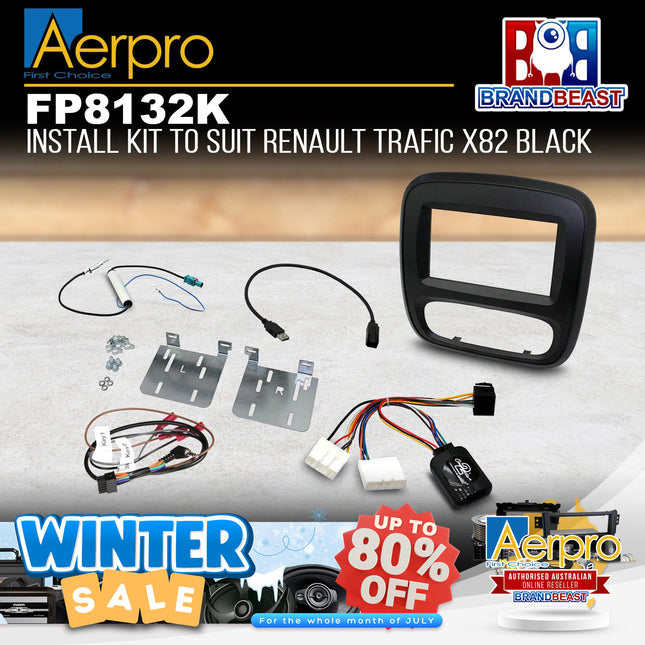 Aerpro FP8132K Double DIN Black Install Kit Suit Renault Trafic X82 2014 - ON