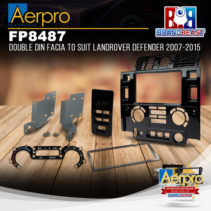 Aerpro FP8487 Double DIN Gloss Black Facia Kit Suit Landrover Defender 2007-2015