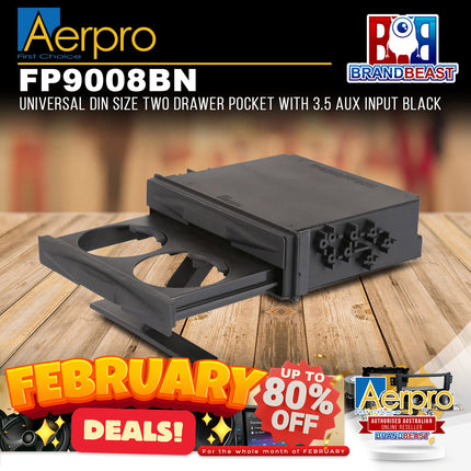 Aerpro FP9008BN Universal DIN Size Two Drawer Pocket with 3.5 Aux Input Black