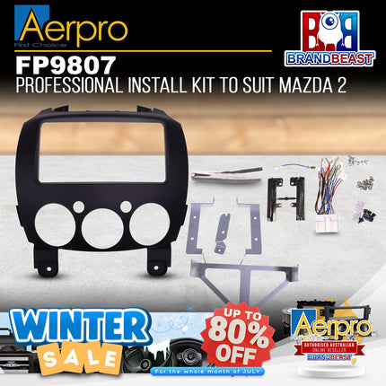 Aerpro FP9807 Kanatechs Double DIN Install Kit Suit Mazda 2 Demio DE 2007 - 2014