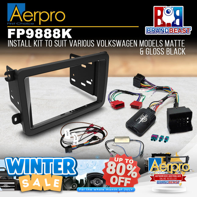 Aerpro FP9888K Double DIN Matte & Gloss Black Install Kit Suit VW Various Models