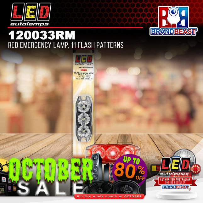 LED Autolamps 120033RM Red Emergency Lamp 11 Flash Patterns Wi