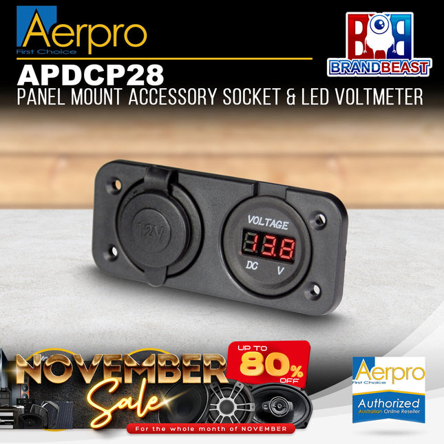 Aerpro APDCP28 Panel Mount Accessory Socket & LED Voltmeter