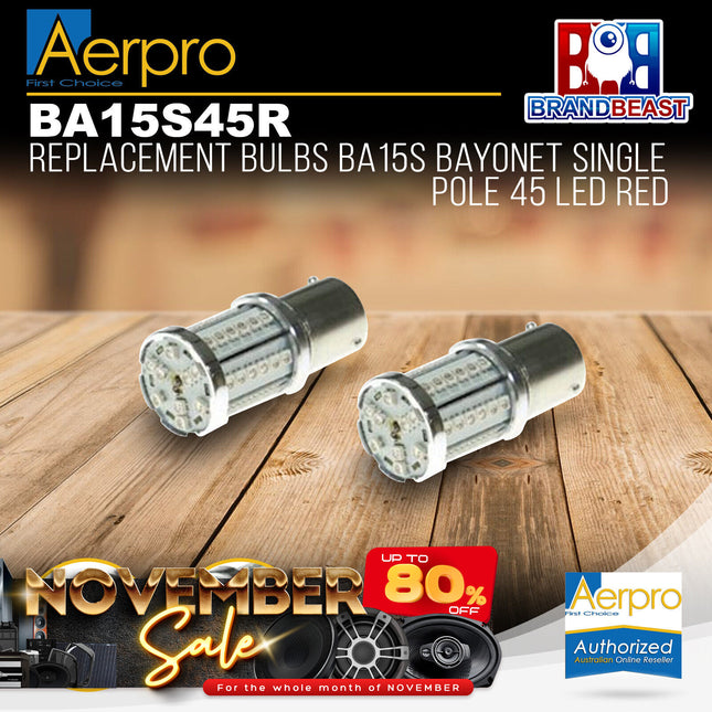 Aerpro Replacement Bulbs Ba15S Bayonet Single Pole 45 Led Red BA15S45R