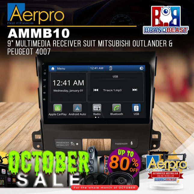 Aerpro AMMB10 9" Multimedia Receiver Suit Mitsubishi Outlander & Peugeot 4007
